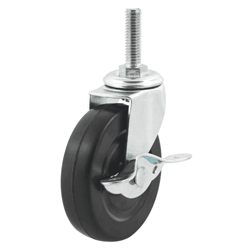 3 inch threaded stem hard rubber swivel caster with brake for store fixtures and institutional equipment