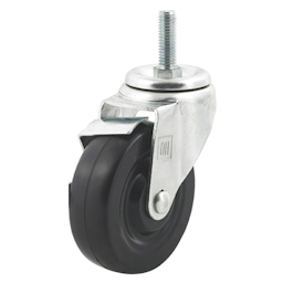 3" Light Medium Duty Threaded Stem Rubber Swivel Caster - Zinc Plated - General Applications - Soft Surface - Indoors/Outdoors - Durometer 95