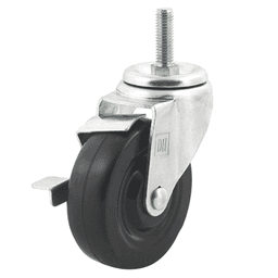 3" threaded stem rubber swivel caster with brake for light medium duty applications