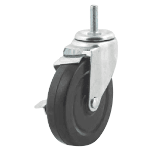 5 inch rubber swivel caster with double row ball bearing raceway for easy rolling and brake for safety.