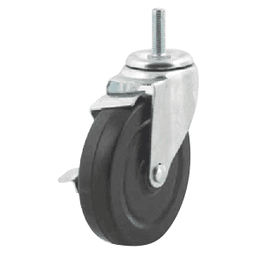 5 inch rubber swivel caster with double row ball bearing raceway for easy rolling and brake for safety.