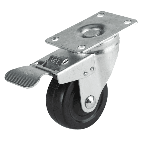 4" Medium Duty Hard Rubber Swivel Caster with Total Lock Brake for Industrial Equipment and Shop Carts