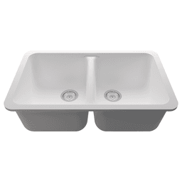 Easy to Clean Durasein Acrylic Double Equal Bowl Kitchen Sink in Natural White Finish, 30-7/8" x 18-7/8" x 9-13/16"