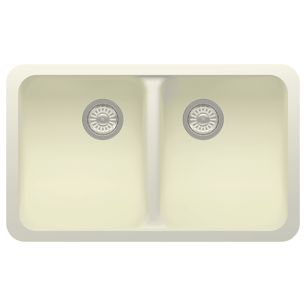 Durasein Acrylic Undermount Double Bowl Kitchen Sink in Natural White Finish, 30-7/8" x 18-7/8" x 9-13/16"