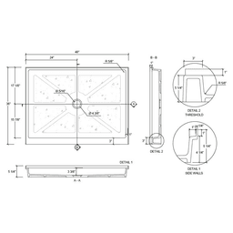 36" x 48" Standard Center Drain Shower Pans, Bone Alt 1 - Image