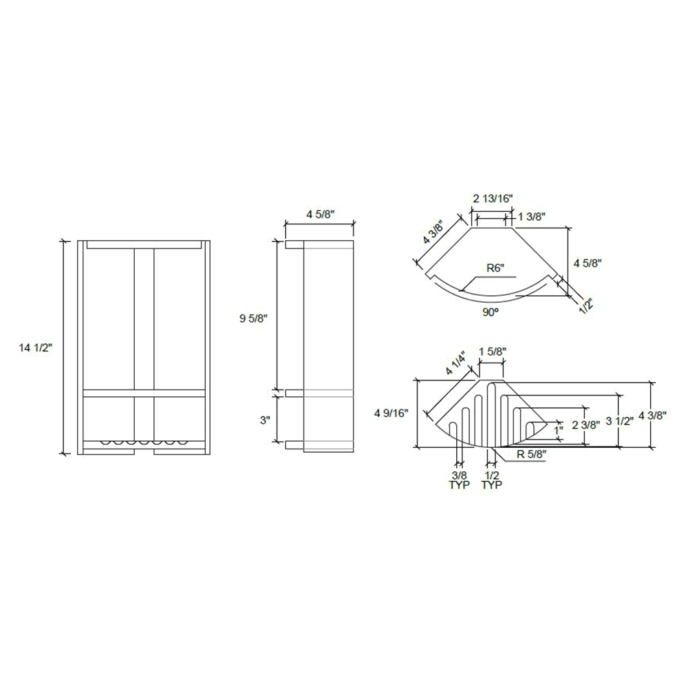 4-5/8" x 14-1/2" Corner Caddy with Shelf, Luna Main - Image
