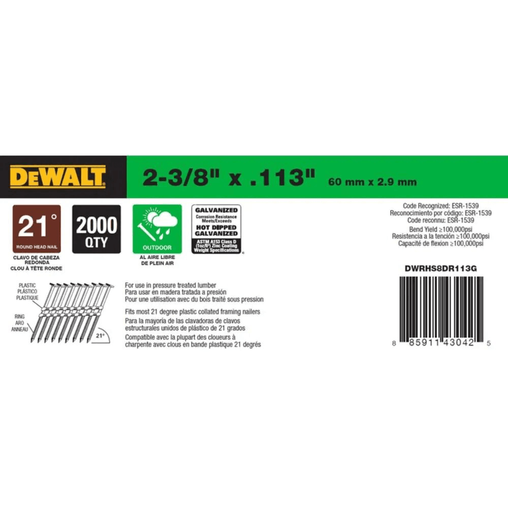 Porter Cable 2-3/8" Ring Shank Framing Nail with Plastic Collating and Galvanized Finish