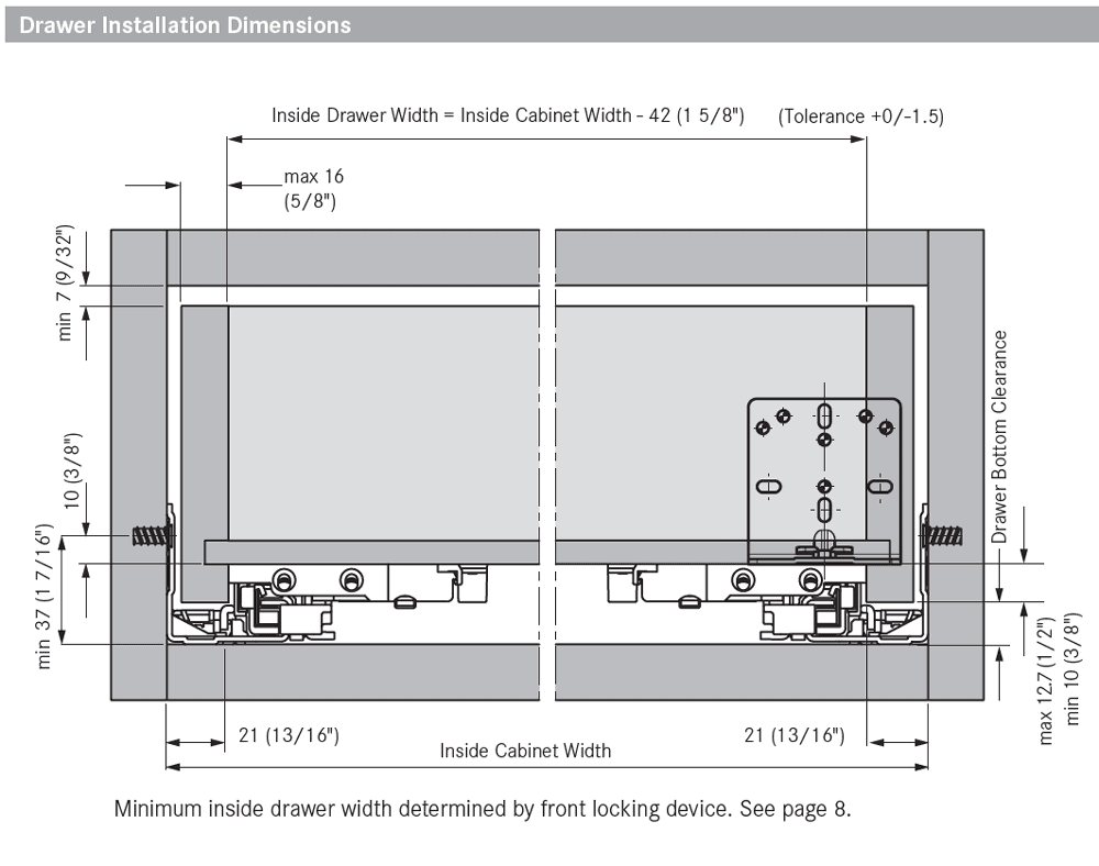 Bottom View of 9" Dynapro 16 2D Undermount Drawer Slide for 5/8" Material, 100lb Capacity Full Extension Soft-Closing