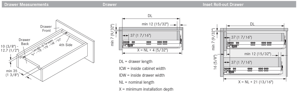 Grass drawer slide for 5/8" material