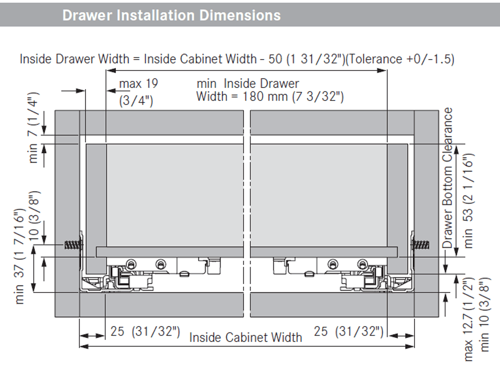 Dynapro 19 3D undermount drawer slide - Side view