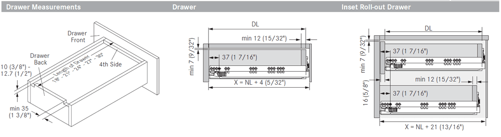 Dynapro 19 3D Undermount Drawer Slide - 132lb Capacity Full Extension Soft-Closing - 3/4" Material