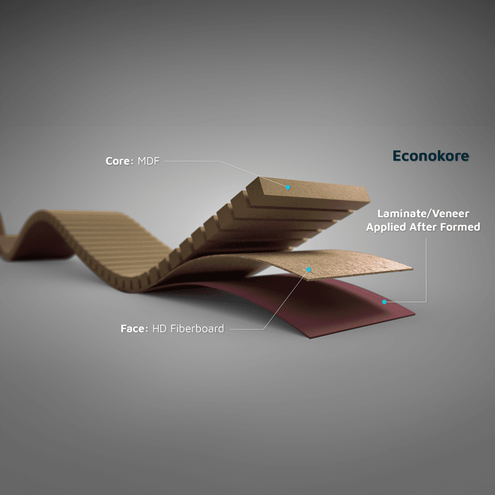 Econocore 96" x 48" (4' Slats) Barrel Bend Flexible Panel with 1/4" Particleboard Core/Italian Poplar Plywood Face - Alt Image 2