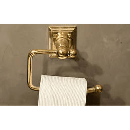 6" Traditional #8 Rosette Brass Spring Rod Paper Holder, Polished Brass Alt 2 - Image