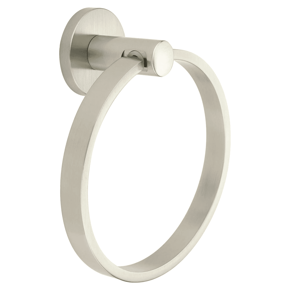 Modern Small Regular Rosette Towel Ring, Satin Nickel Main - Image