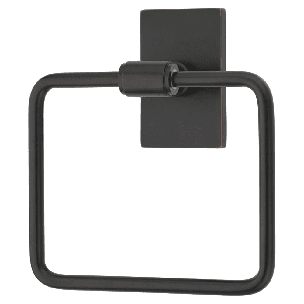 Transitional Rectangular Rosette Towel Ring, Flat Black Main - Image