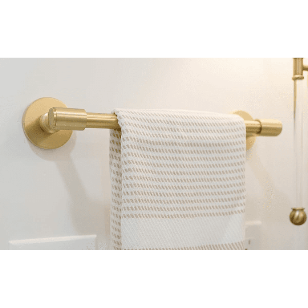 18" Transitional Small Regular Rosette Towel Bar, Satin Brass Alt 1 - Image