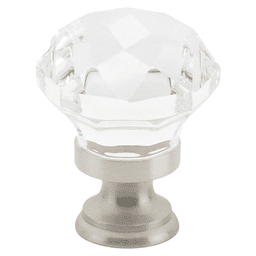 1-1/4" Diamond Glass Cabinet Knob, Satin Nickel Main - Image