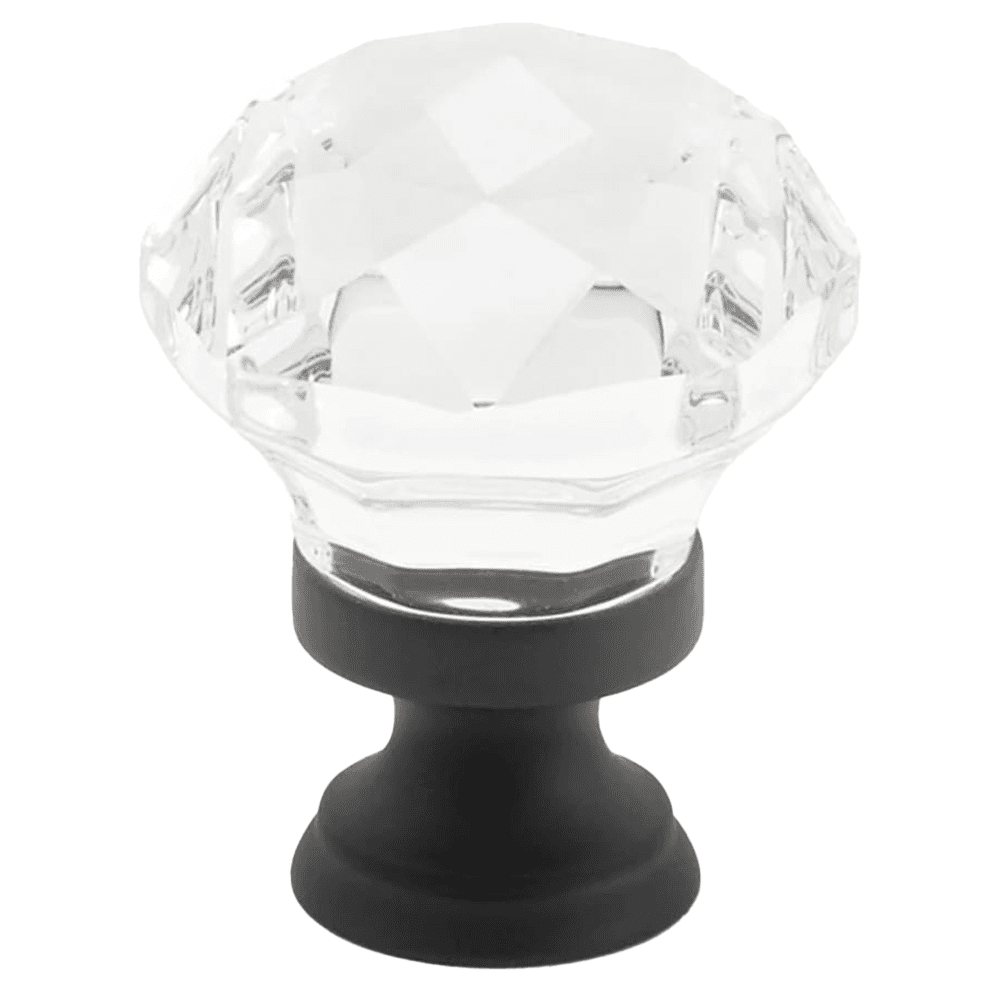 1-1/4" Diamond Glass Cabinet Knob, Flat Black Main - Image