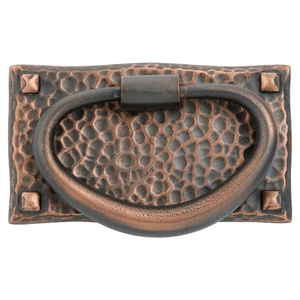 3" x 1-3/4" Hammered Oval Ring Cabinet Pull, Satin Nickel Main - Image