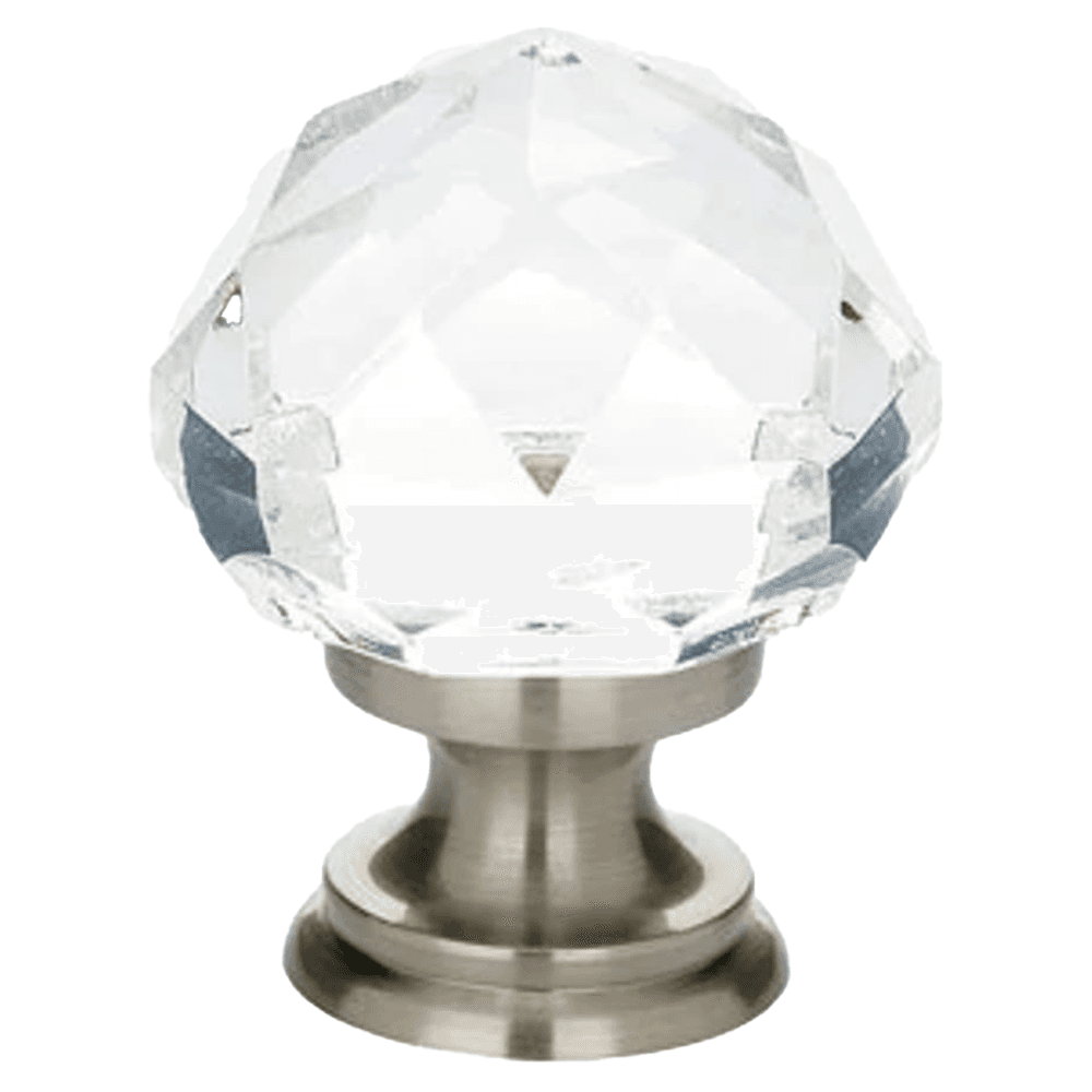 1-3/4" Diamond Glass Wardrobe Cabinet Knob, Satin Nickel Main - Image