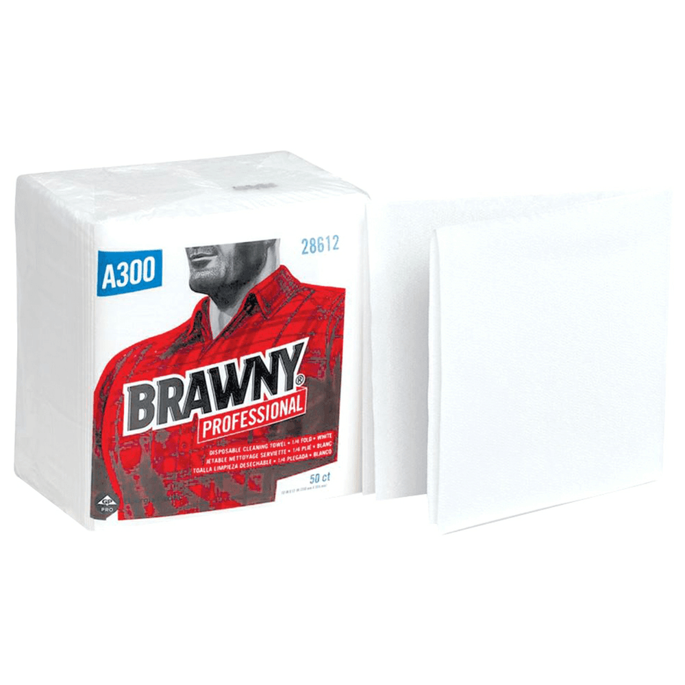 Brawny Professional Disposable Cleaning 1/4 Fold Towel, White, 12" x 13" (12 Pack/Box) Main - Image