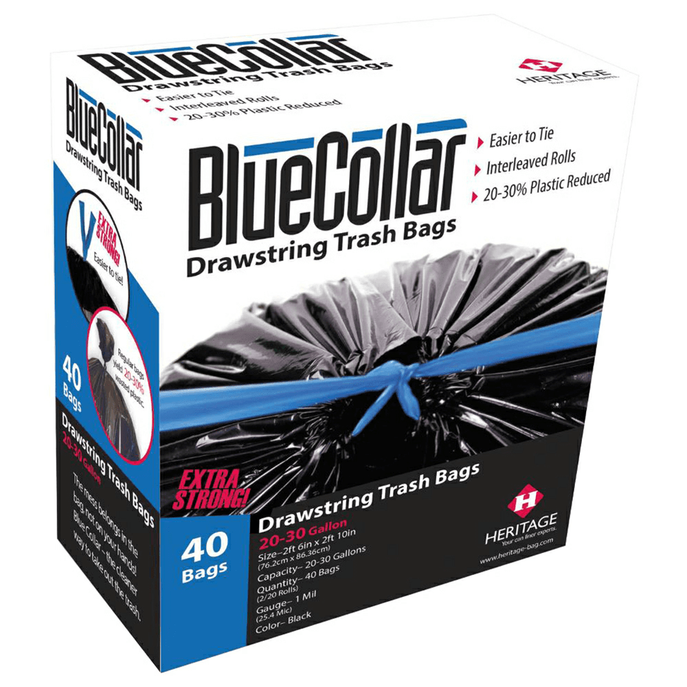 BlueCollar 30 Gallon Drawstring Trash Bag, Black (40/Box) Main - Image