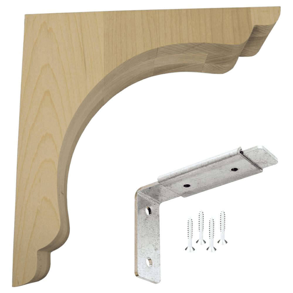 3" x 10" Scalloped Overhang Bar Bracket Corbel, Maple Main - Image