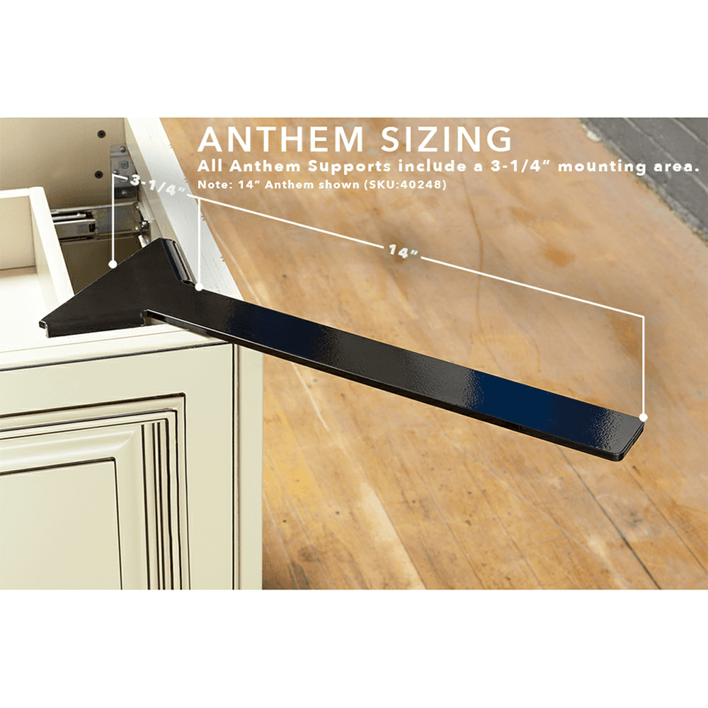 14" x 2" Anthem Hidden Corner Overhang Support, Black Finish Alt 3 - Image