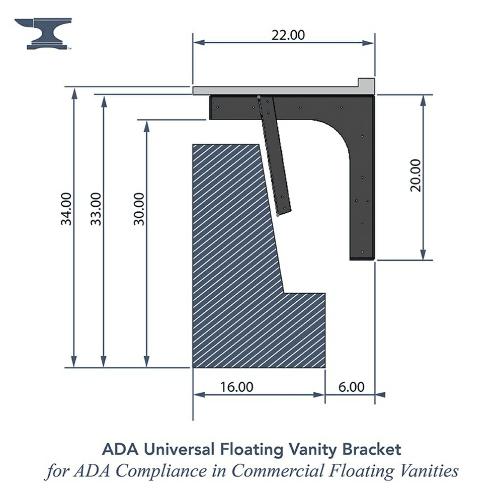 20" x 20" ADA Universal Floating Vanity Bracket, Black Finish Alt 2 - Image