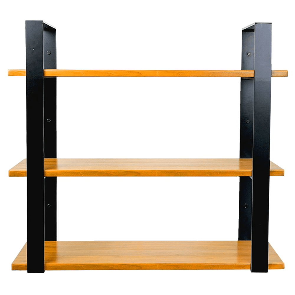 32" 3-Tier Black Hanging Shelf System, Teak Finish Main - Image