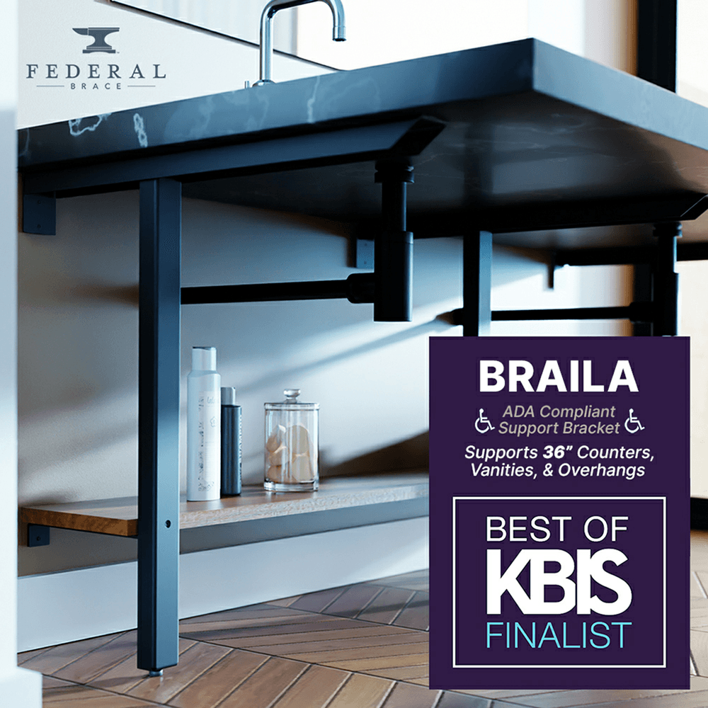 32" x 31-5/8" Braila ADA Countertop Support Bracket, Black Finish Alt 2 - Image