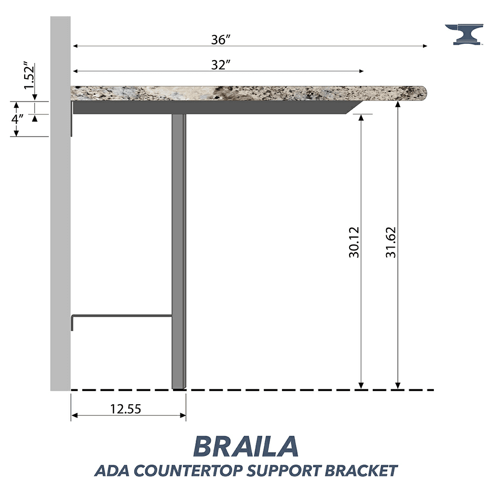 32" x 31-5/8" Braila ADA Countertop Support Bracket, Black Finish Alt 3 - Image
