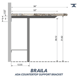 32" x 31-5/8" Braila ADA Countertop Support Bracket, Black Finish Alt 3 - Image