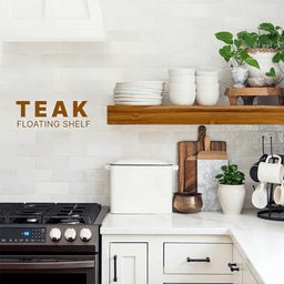 10" x 36" Floating Shelf, Teak Finish Alt 3 - Image