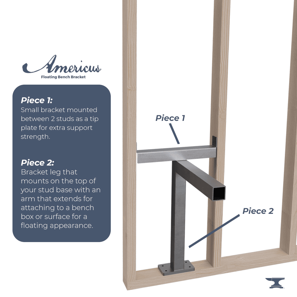 6" x 17-1/2" Americus Floating Bench Bracket, Steel Alt 3 - Image
