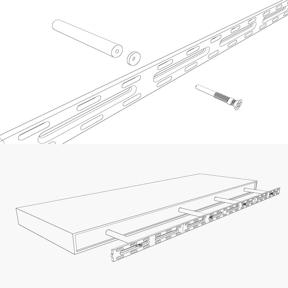United Modular Floating Shelf Hardware 10" x 44" Drawing 2