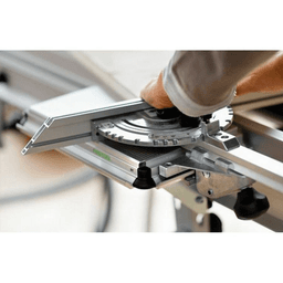 Festool CMS sliding table in use with router stop for guidance