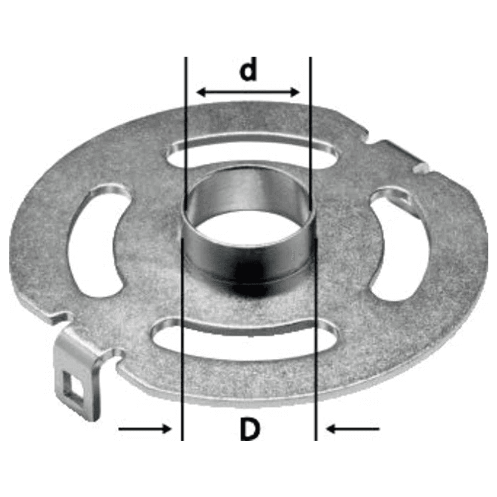 Festool OF 1400 router template guide with 40mm outside and 37mm inside diameter and quick change copying rings