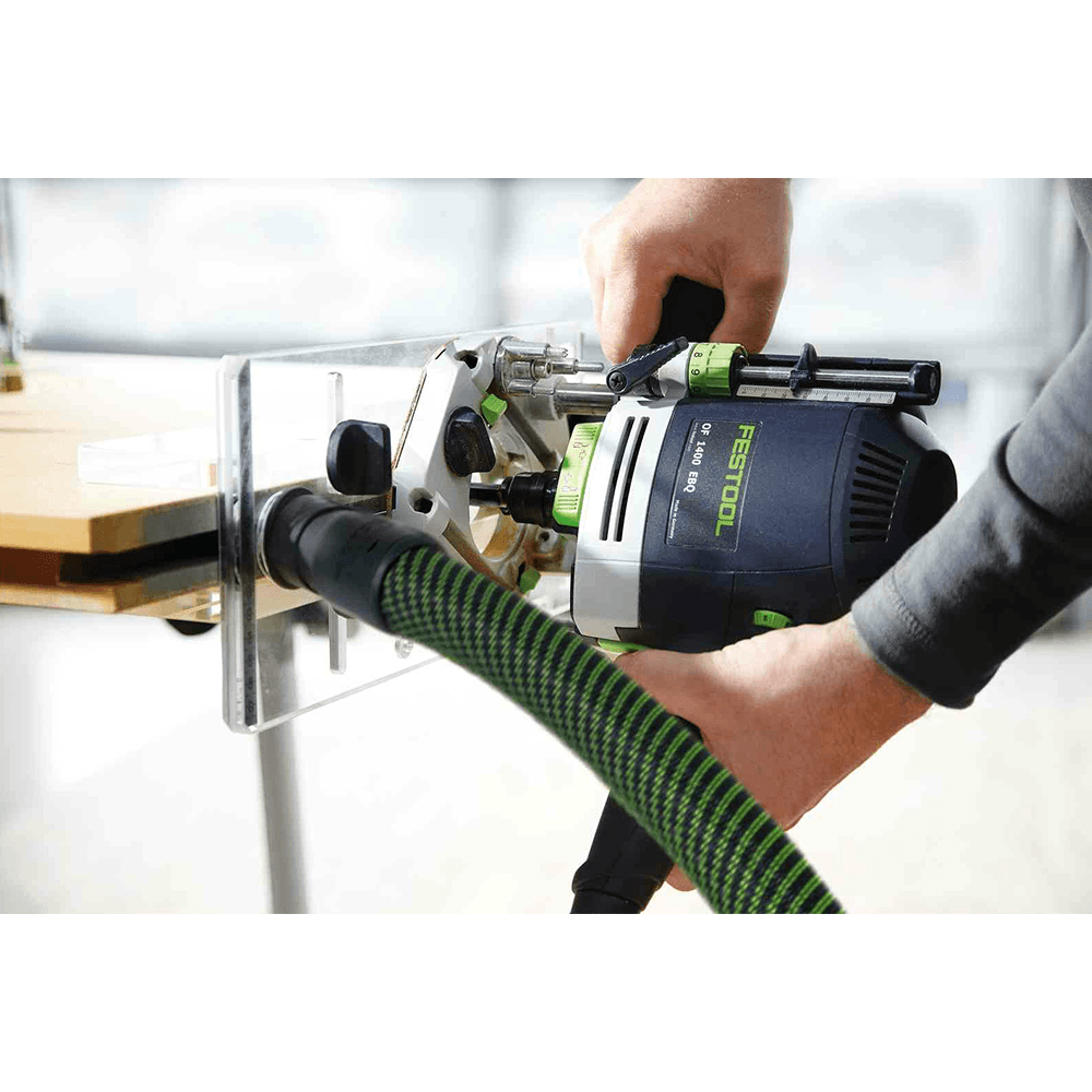 Festool Plexiglas Template Routing Aid for OF Routers with adjustable fences and ruler for precise grooves and slots.
