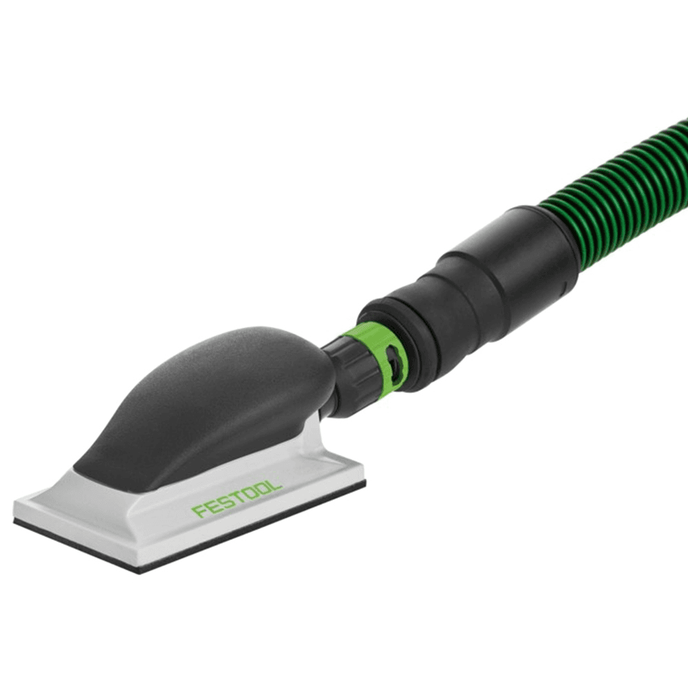 130mm x 80mm Hand Sanding Block front view with adapter for Festool hose