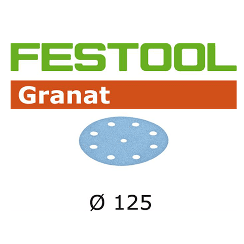 5" Hookit™ 120 Grit 9 Holes Abrasive Granat D125 Sanding Disc, Aluminum Oxide on Paper (100/Box) - Alt Image 1