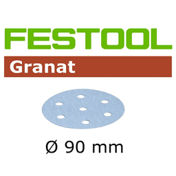 3-1/2" Hook & Loop 180 Grit 9 Holes Abrasive Granat D90 Sanding Disc, Aluminum Oxide on Paper (50/Box) - Main Image