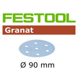 3-1/2" Hook & Loop 220 Grit 9 Holes Abrasive Granat D90 Sanding Disc, Aluminum Oxide on Paper (50/Box) - Main Image