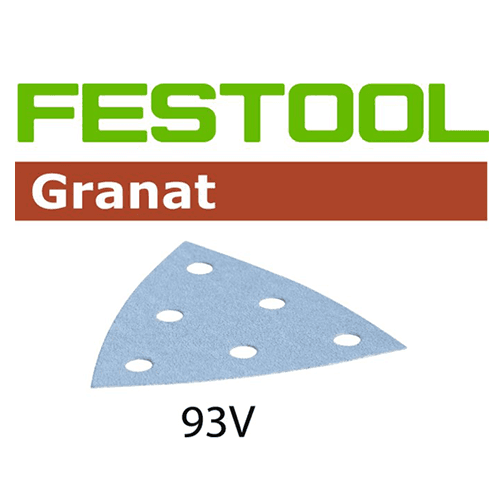3-1/2" 180 Grit 6 Holes Abrasive Triangle Granat 93V Aluminum Oxide on Paper (100/Box) - Main Image