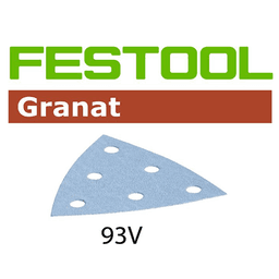 3-1/2" 180 Grit 6 Holes Abrasive Triangle Granat 93V Aluminum Oxide on Paper (100/Box) - Main Image