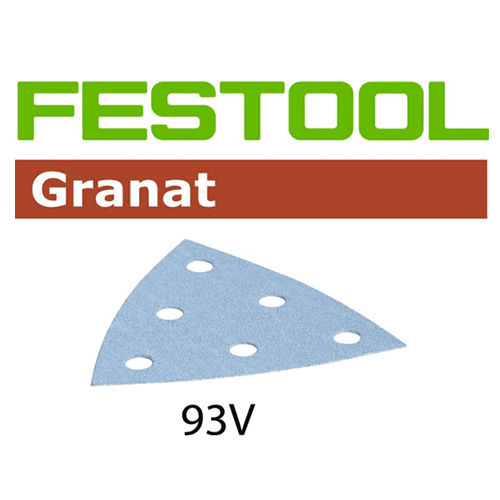 3-1/2" 220 Grit 6 Holes Abrasive Triangle Granat 93V Aluminum Oxide on Paper (100/Box) - Main Image