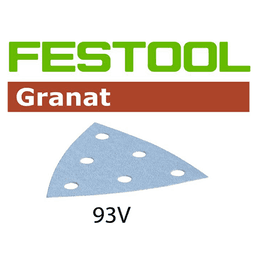 3-1/2" 220 Grit 6 Holes Abrasive Triangle Granat 93V Aluminum Oxide on Paper (100/Box) - Main Image