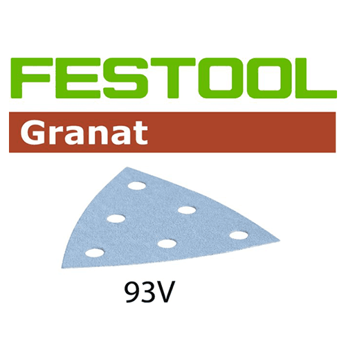 3-1/2" 240 Grit 6 Holes Abrasive Triangle Granat 93V Aluminum Oxide on Paper (100/Box) - Main Image