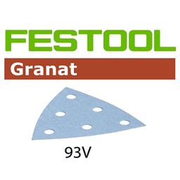 3-1/2" 320 Grit 6 Holes Abrasive Triangle Granat 93V Aluminum Oxide on Paper (100/Box) - Main Image