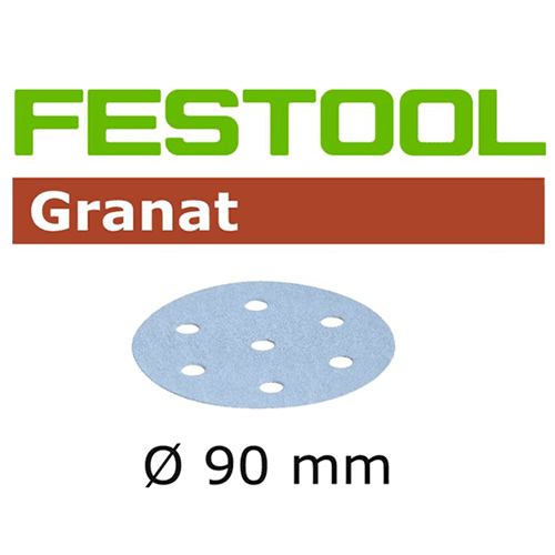 3-1/2" Hook & Loop 1000 Grit 9 Holes Abrasive Granat D90 Sanding Disc, Aluminum Oxide on Paper (50/Box) - Main Image